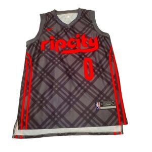 Nike Rip City 0 Lillard basketball tank v neck plaid stripe L Large